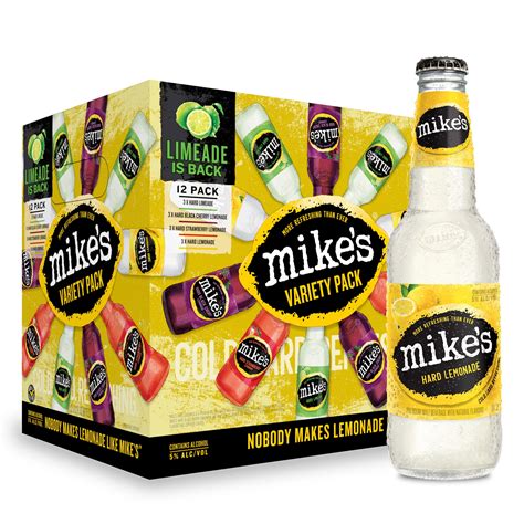 Mike's beverage - The original hard lemonade & the iconic flavor of Mike’s. AVAILABLE SIZES. 11.2oz. 12oz. 23.5oz. AVAILABLE PACKS. Single Serve Can. Single Flavor - 6 pack / 12 pack. Variety …